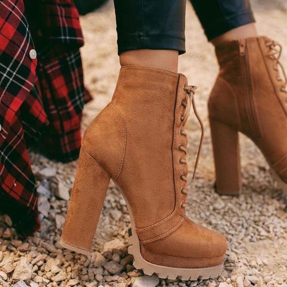 Penna&Pine Shoes - TAN SUEDE PLATFORM COMBAT BOOTIE